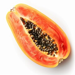 Fresh papaya slices arranged on a white background, highlighting their tropical appeal.