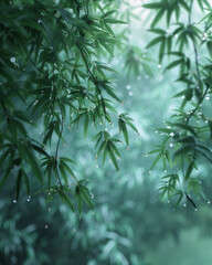 Camino entre hojas de bambú.