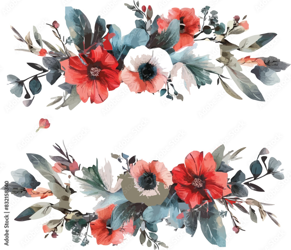 Wall mural christmas frame with watercolor white and red flowers