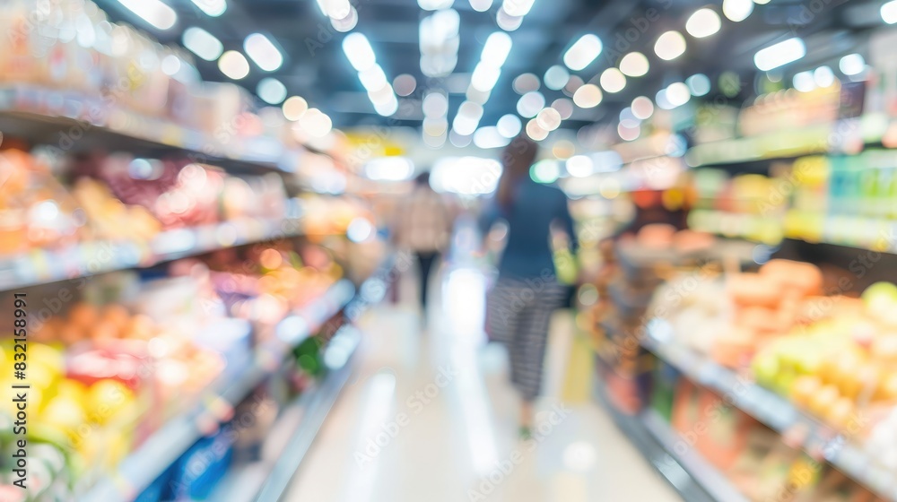 Wall mural people shopping in the supermarket with blurred image