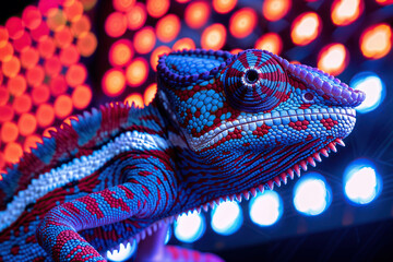 Vibrant chameleon showcasing its colorful scales up close.