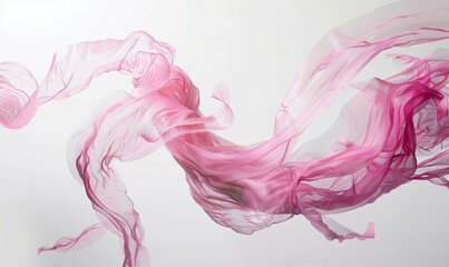 Fototapeta premium Abstract pink and red smoke flowing gracefully on a white background, creating an ethereal and delicate visual effect.