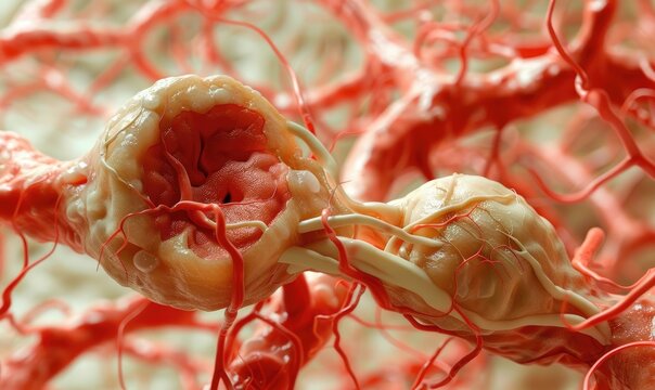 Detailed close-up of nephron structures in a kidney, showcasing intricate blood vessels and glomeruli, highlighting the importance of renal function.