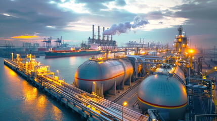 Large LNG Tanker Carrier During Cargo Operations At The Offshore Gas Terminal