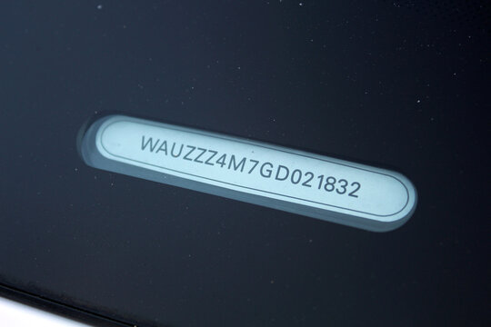 Vinnytsia, Ukraine; May 23, 2024. Audi Q7 S-Line car VIN code. Vehicle identification number. 17-character number that encodes specific information about the particular vehicle. Auto car unique code.