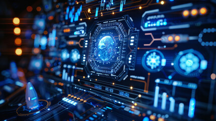 Fototapeta premium Innovative display showcasing hydrogen fuel cell energy flow and technical diagrams for clean energy.