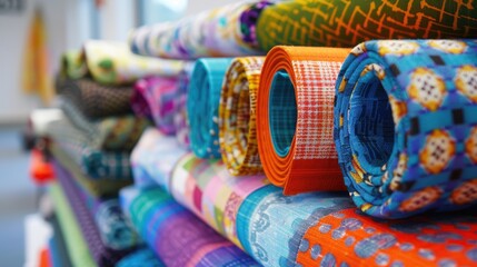 Fototapeta premium Colorful fabric print pattern. Textile printing grid pattern in square 