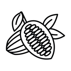 Peeled cocoa icon with leaf and cocoa beans, Cocoa bean icon in flat style. World chocolate day