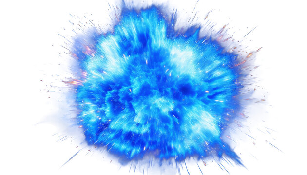 Bright blue explosion with dynamic energy burst isolate on transparent background, cutout, png