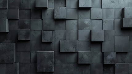 Abstract dark gray cube wall texture, geometric background.