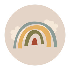 Aesthetic Instagram highlight icon png, rainbow doodle in earth tone design