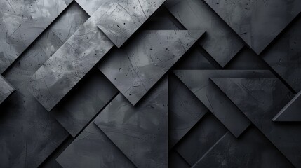 Abstract geometric background of overlapping black rectangles and triangles.