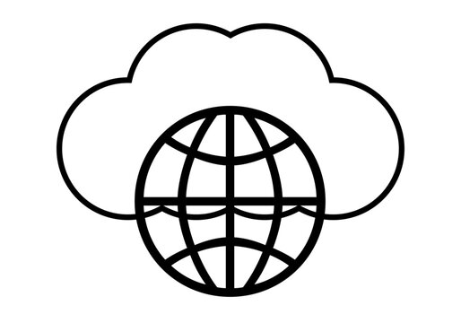 Icono negro de nube con s&iacute;mbolo de mundo de internet representando almacenamiento en la nube.