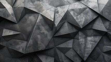 Abstract geometric background with grey and black textured triangles. Modern design with sharp angles and rough surface.