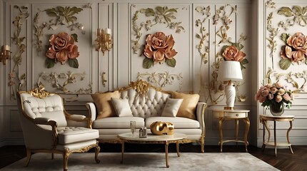 bedroom with a large floral wallpapered wall with matching