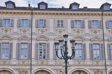 beautiful typical house facade in the center of Turin, Italy