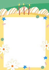 colorful flowers and glitter on birthday cake card/frame border card