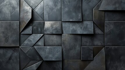 Abstract geometric pattern of dark metal squares and triangles.  Modern, industrial, and textured design.