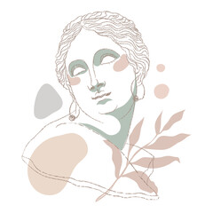 Venus sticker png, feminine line art drawing, roman statue on transparent background