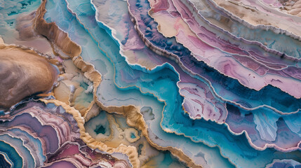 Abstract aerial view of colorful geological rock formations