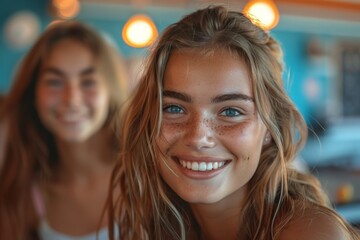 a group of female table tennis players, dressed in crisp sportswear, joyfully attempt to hit the ping pong ball during their game.