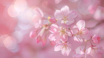Soft focus cherry blossoms in pastel hues, evoking a serene spring