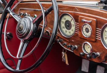 Nostalgic cockpit of an old classic car