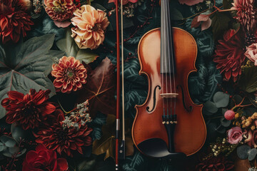 Violin and Bow with Flowers, Celebrate the diversity of Music : La Fête de la Musique.