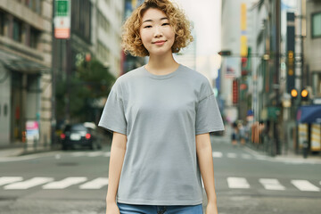 T-Shirt Mockup for Young Women, Female Model T-Shirt Mockup, Casual T-Shirt Mockup, Editable T-Shirt Mockups: Easily Customize Your Designs on a Young Woman, Eye-Catching T-Shirt Mockups