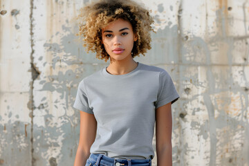 T-Shirt Mockup for Young Women, Female Model T-Shirt Mockup, Casual T-Shirt Mockup, Editable T-Shirt Mockups: Easily Customize Your Designs on a Young Woman, Eye-Catching T-Shirt Mockups