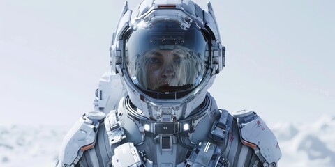 Space explorer in futuristic suit, alien planet background, isolated white background, high detail, scifi adventure