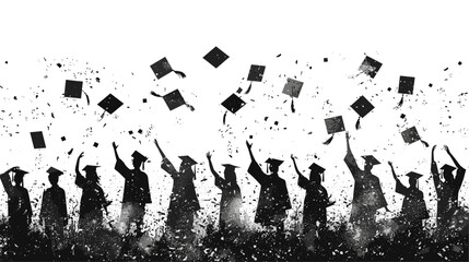  silhouette of a crowd of graduates in the air