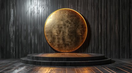 Abstract gold and black circle podium background 