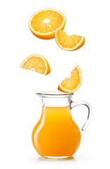 Jug of fresh orange juice isolated