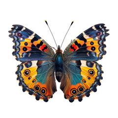 Naklejka premium A butterfly with vibrant black, yellow, and blue wings perched on a flower on a transparent background