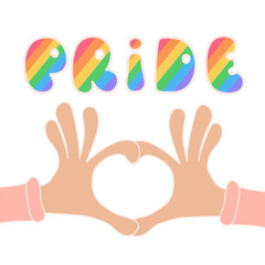 Hands make heart sign. Rainbow color symbol of the LGBT pride community.