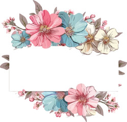 Obraz premium Vintage Card, Watercolor wedding invitation design with pink rose, bud and leaves. wild flower, background with floral elements for text, watercolor background. Template. fra