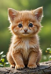 Cute Fluffy Kitten Sitting on a Log