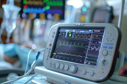 A medical professional closely monitoring a patient's vital signs on advanced medical equipment in a hospital setting. The image highlights the precision and care involved in patient monitoring.