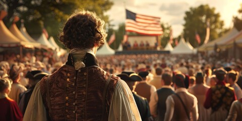 Obraz premium Photorealistic rear view of a crowd attending a historic fair