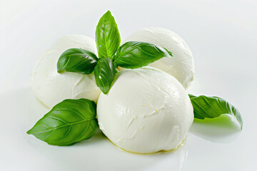 Obraz premium three mozzarella balls with basil leaves on top