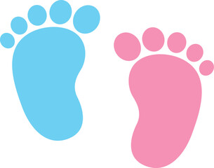 Baby boy and girl footprints, perfect for baby shower party. Blue and pink newborn feet silhouettes. Vector illustration isolated on white background.