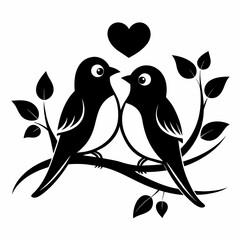 Birds making love on a branch silhouette vector illustration 