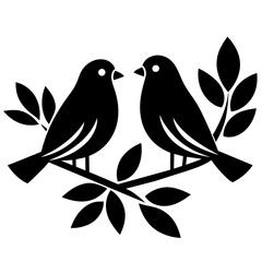 Birds making love on a branch silhouette vector illustration 