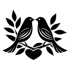 Birds making love on a branch silhouette vector illustration 