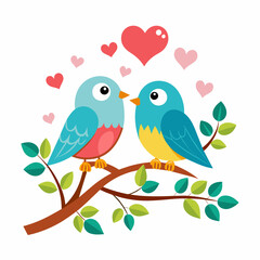 Two Bird Making Love on a Branch vector illustration 