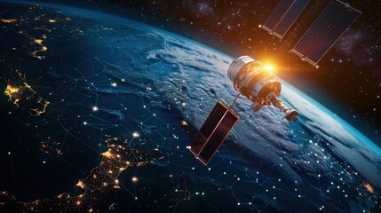 Global network on earth from space, world finance connectivity, business trading, telecommunications