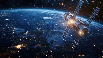 Global network on earth from space, world finance connectivity, business trading, telecommunications