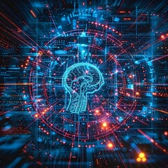 Fototapeta premium Digital backdround ideal for technological operations, neural networks, AI, data transmission and encryption, digital archives, audio and visual representations, scientific research
