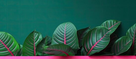 Green Leaves With Pink Stripes. Creative banner. Copyspace image